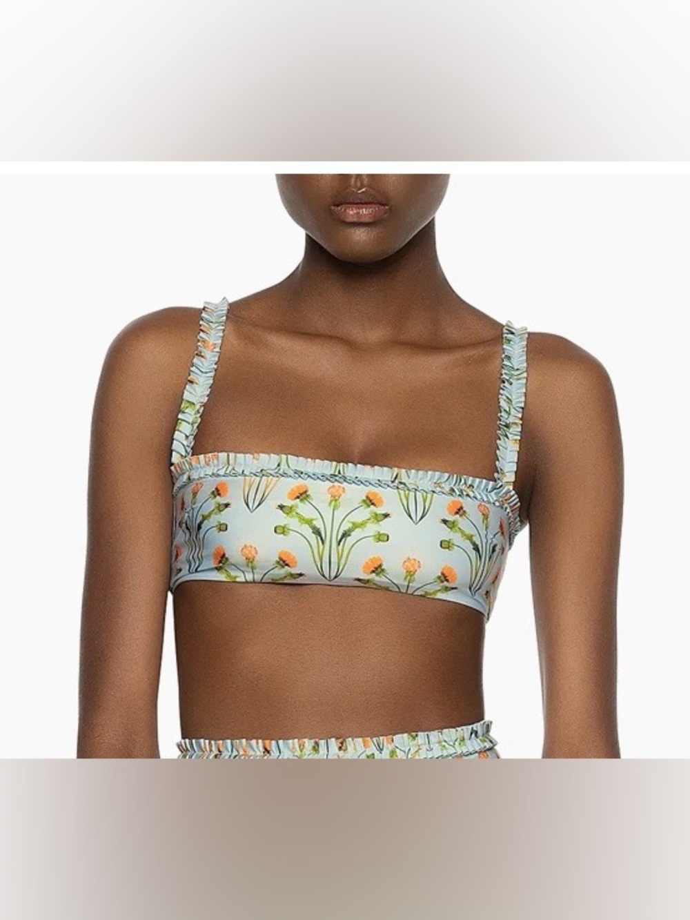 Agua Bendita Olmo Diente De Leon Amanecer Bikini Top Size L Blue Floral Ruffle